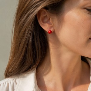Boucles d'oreilles perle corail rouge BOCORF004O