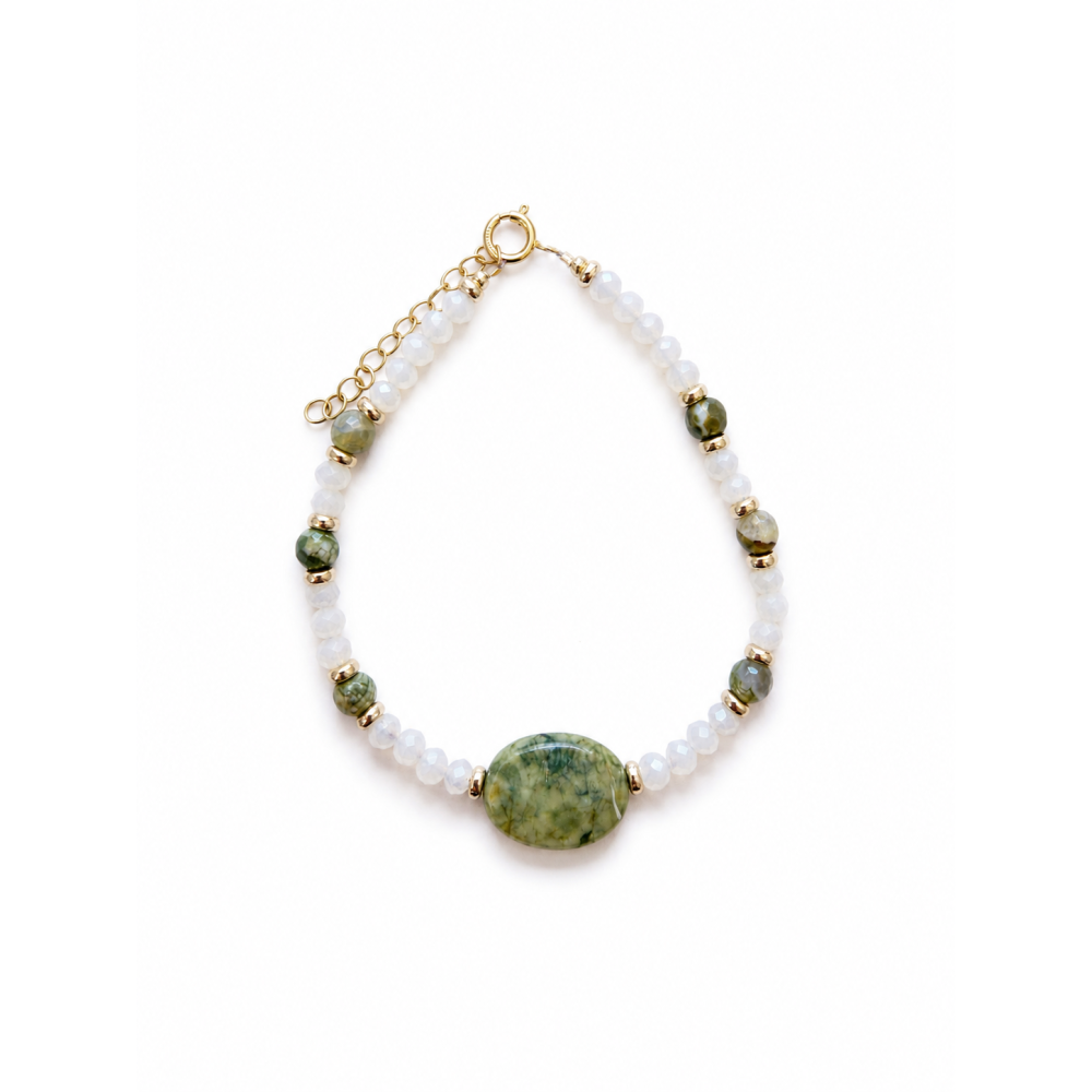 Bracelet en Rhyolite, Nacre Facettée et Gold Filled BRNACF0069G