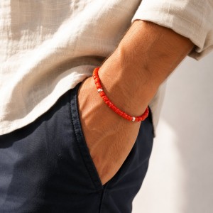 Bracelet rondelles corail et argent BRCORH0031A