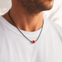 Collier cordon et sa perle en corail rouge COCORH0015G