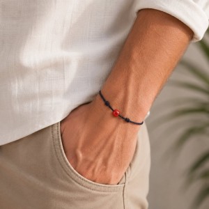 Bracelet cordon bleu et tonneau de corail BRCORH0027A