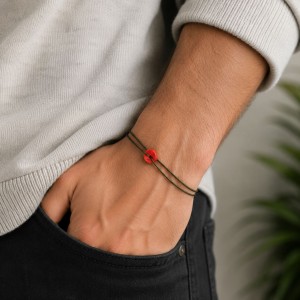 Bracelet cordon et rondelle de corail rouge BRCORH0026A