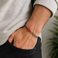 Bracelet cordon et rondelle de corail rouge BRCORH0026A