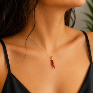 Grande corne en corail rouge et or PDCORF0025O