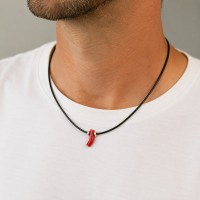 Collier homme en cuir noir et corail COCORH0014A