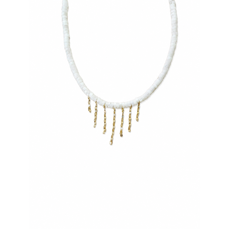 Collier en nacre blanche et pampilles  CONACF0074G