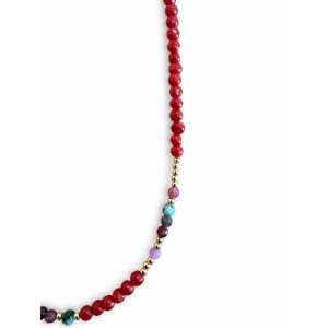 Collier en corail rouge, turquoise africaine, rubis-saphir COCORF0096G