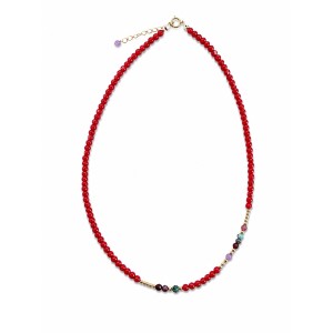 Collier en corail rouge, turquoise africaine, rubis-saphir COCORF0096G