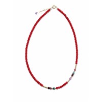 Collier en corail rouge, turquoise africaine, rubis-saphir COCORF0096G
