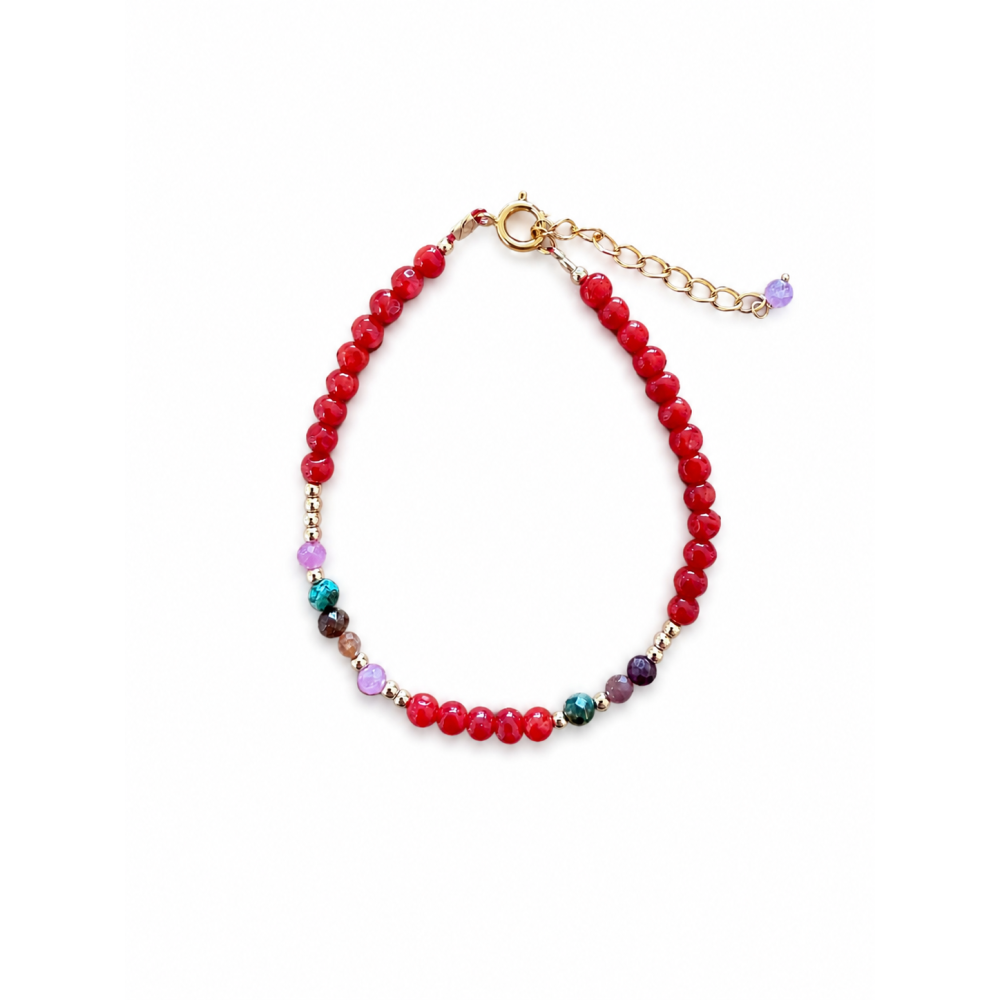 Bracelet en corail rouge, turquoise africaine, rubis-saphir BRCORF0096G
