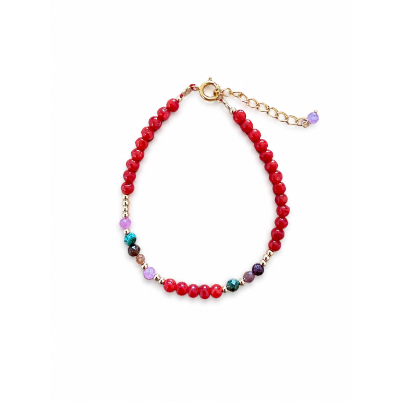 Bracelet en corail rouge, turquoise africaine, rubis-saphir BRCORF0096G