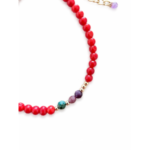 Bracelet en corail rouge, turquoise africaine, rubis-saphir BRCORF0096G