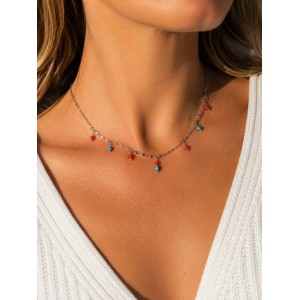 Collier Corail Rouge & Turquoise Africaine en Acier Inoxydable