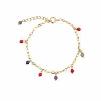 Bracelet Corail Rouge & Rubis-Saphir Facettés – Chaîne dorée en acier inoxydable BRCORF0098G