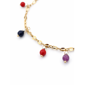 Bracelet Corail Rouge & Rubis-Saphir Facettés – Chaîne dorée en acier inoxydable BRCORF0098G
