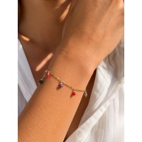 Bracelet Corail Rouge & Rubis-Saphir Facettés – Chaîne dorée en acier inoxydable BRCORF0098G