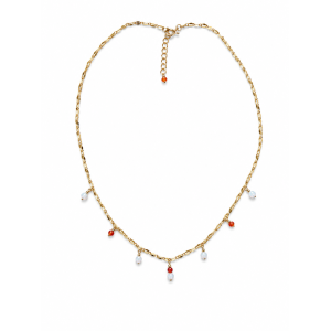 Collier Nacre & Cornaline Facettée – Chaîne dorée en acier inoxydable  CONACF0075G