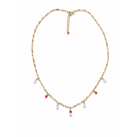 Collier Nacre & Cornaline Facettée – Chaîne dorée en acier inoxydable  CONACF0075G