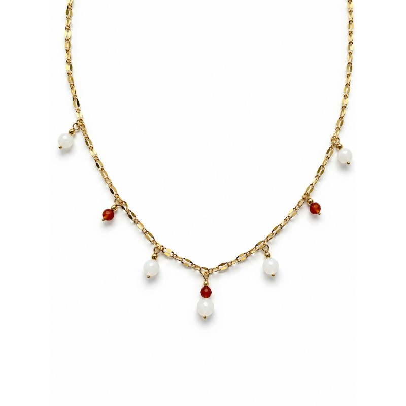 Collier Nacre & Cornaline Facettée – Chaîne dorée en acier inoxydable  CONACF0075G