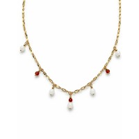Collier Nacre & Cornaline Facettée – Chaîne dorée en acier inoxydable  CONACF0075G