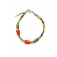 Bracelet Tourmaline, Vésuvianite & Corail Rouge – Gold Filled. BRCORF0100G