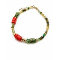 Bracelet Tourmaline, Vésuvianite & Corail Rouge – Gold Filled. BRCORF0100G