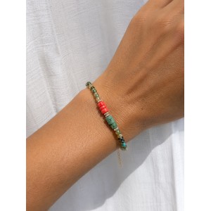 Bracelet Tourmaline, Vésuvianite & Corail Rouge – Gold Filled. BRCORF0100G