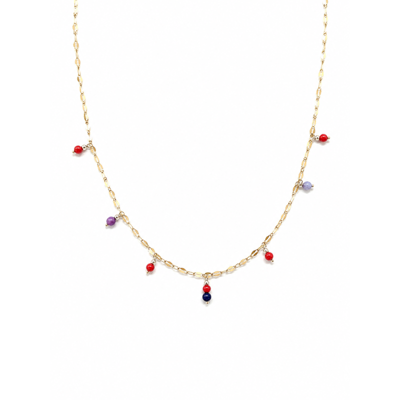 Collier pampilles, corail rouge et rubis-saphir COCORF0095G