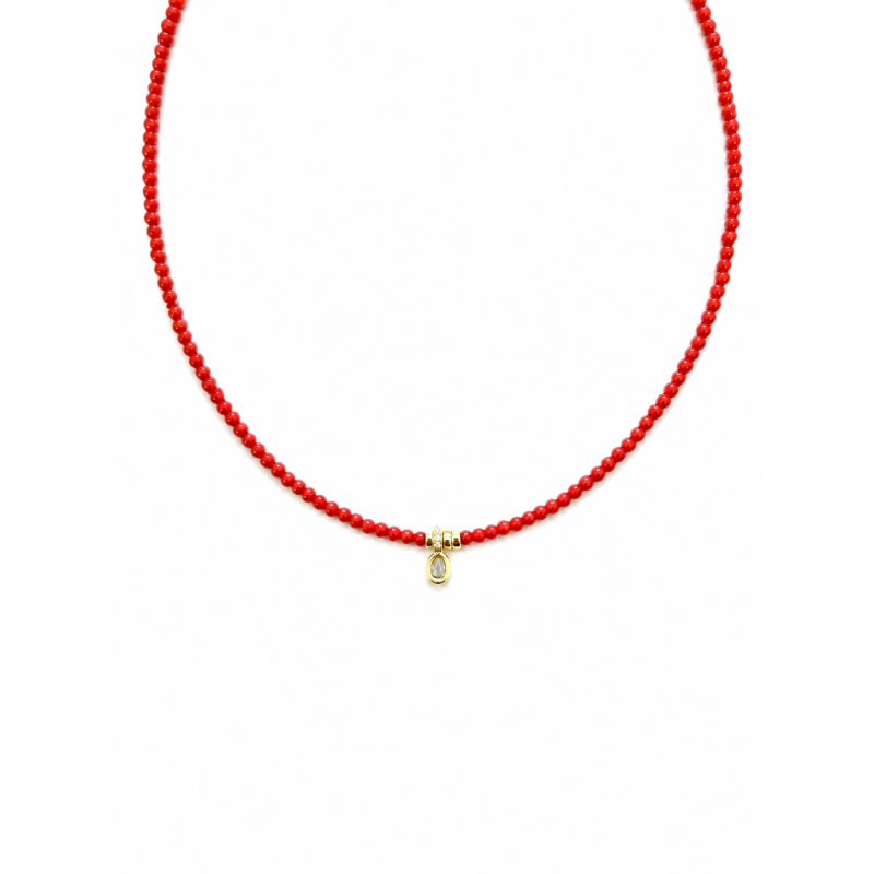 Collier Corail Rouge & Breloque Goutte COCORF0098G