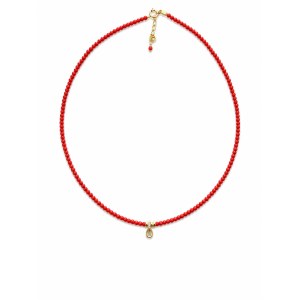 Collier Corail Rouge & Breloque Goutte COCORF0098G