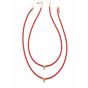 Collier Corail Rouge & Breloque Goutte COCORF0098G