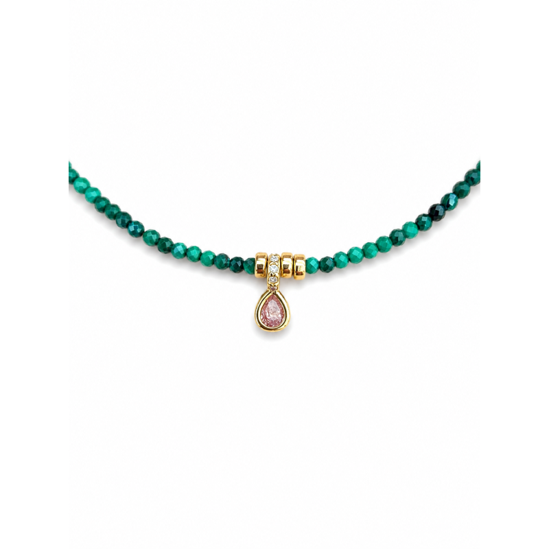 Collier choker en malachite facettée et pendentif goutte COMALACHITEF001G