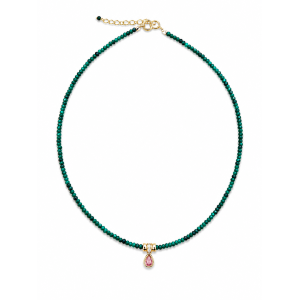 Collier choker en malachite facettée et pendentif goutte COMALACHITEF001G