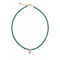 Collier choker en malachite facettée et pendentif goutte COMALACHITEF001G