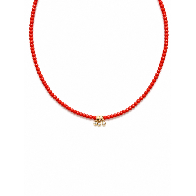 Collier choker en corail rouge de Méditerranée et gold filled COCORF0099G