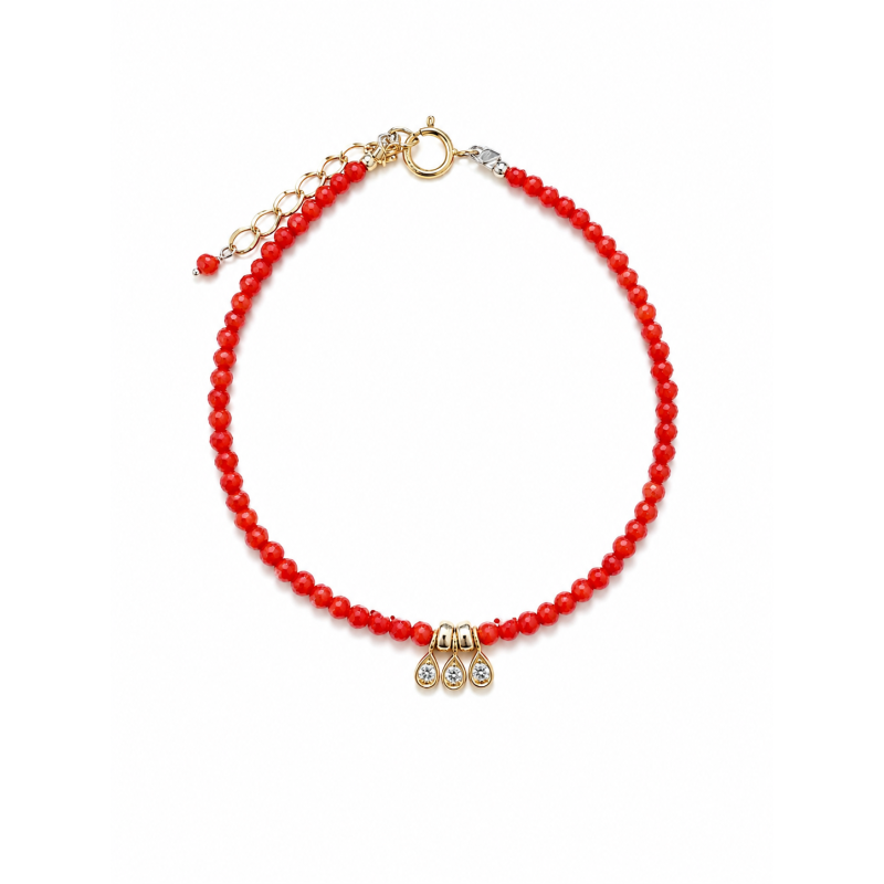Bracelet en corail rouge et breloques en zircone BRACORF00101G