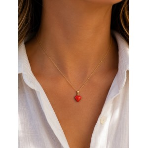 Pendentif cœur en corail rouge sculpté PDCORF0036O