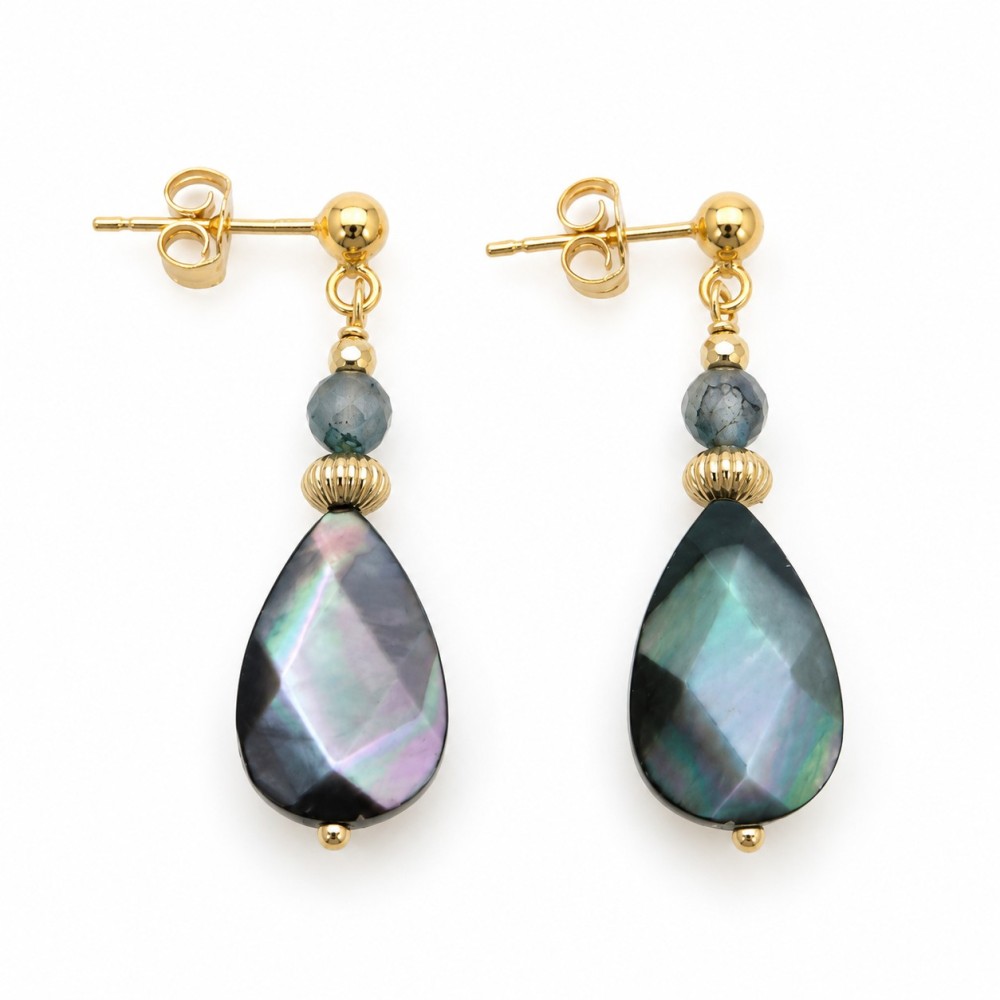 Boucles d’oreilles en nacre grise et agate mousse BONACF0059G