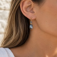 Boucles d’oreilles en nacre grise et agate mousse BONACF0059G