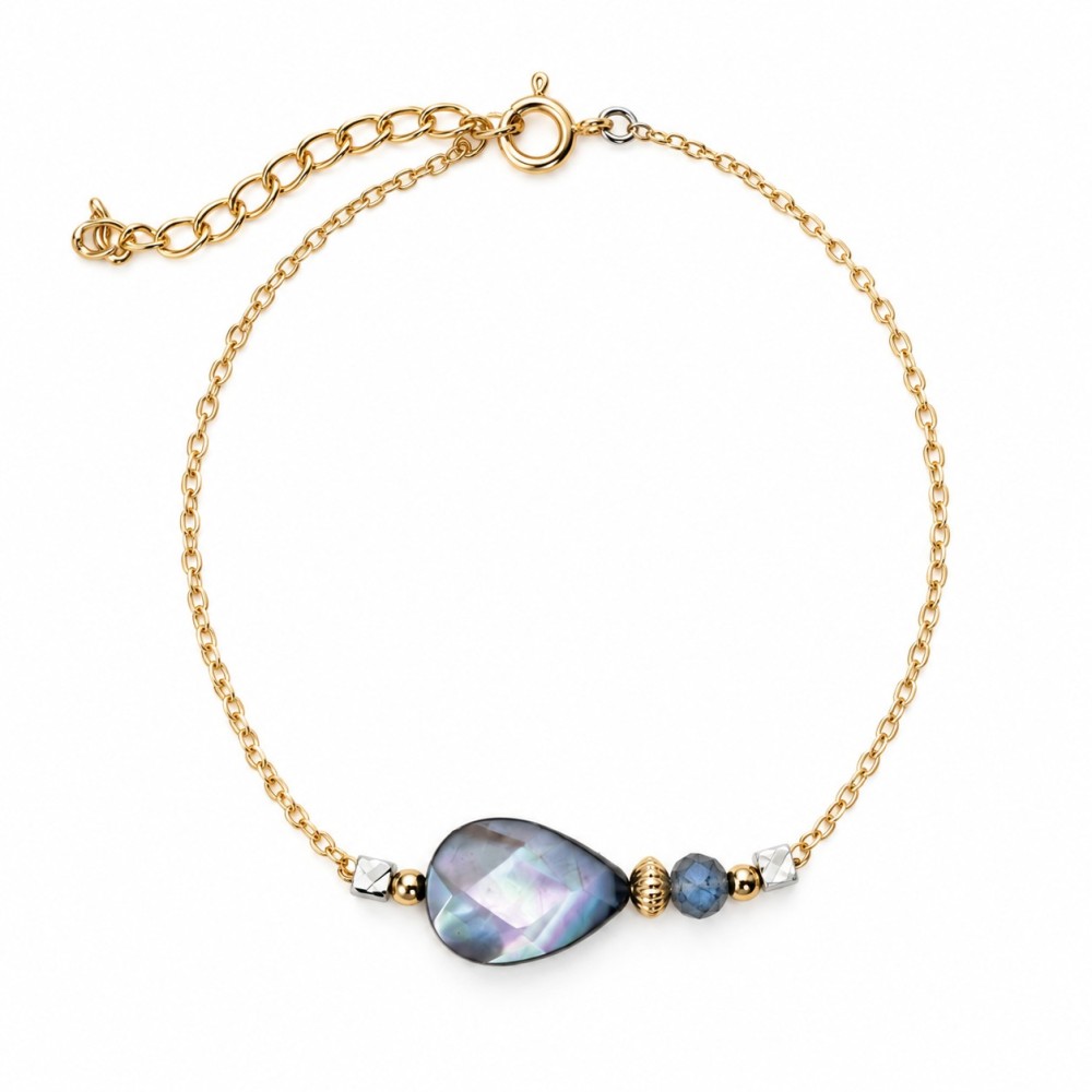 Bracelet en nacre grise et agate mousse BRNACF0074G