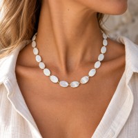Collier en pastille de nacre blanche et Gold Filled CONACF0078G