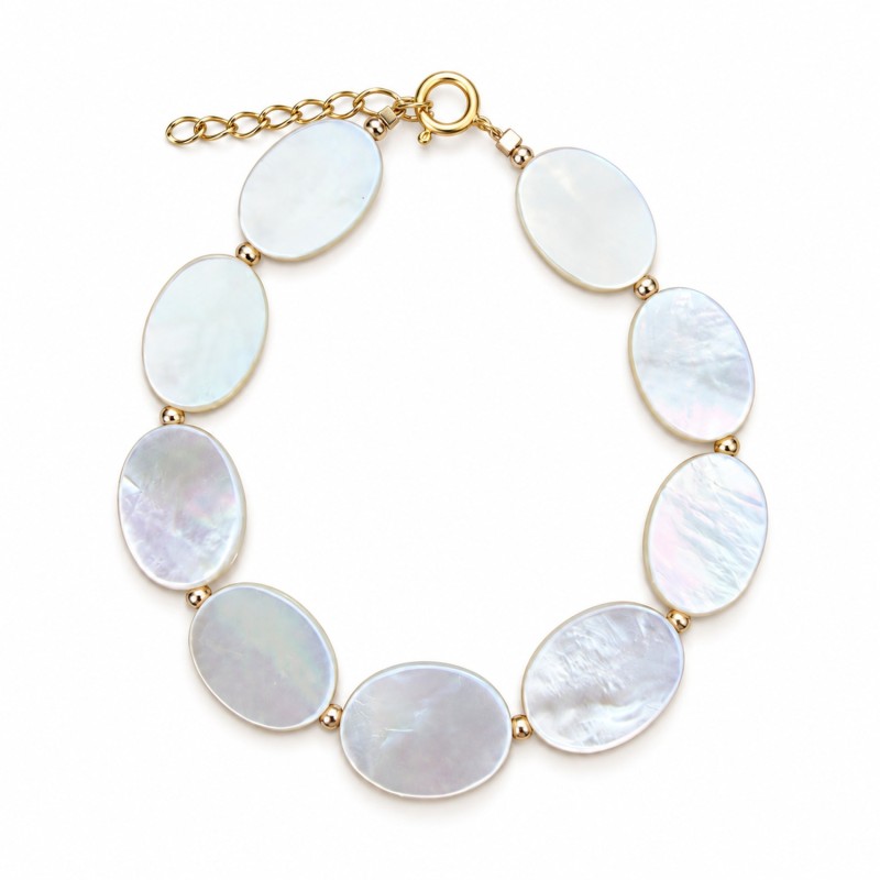 Bracelet en pastille de nacre blanche et Gold Filled BRNACF0065G