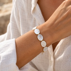 Bracelet en pastille de nacre blanche et Gold Filled BRNACF0065G