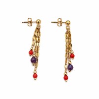 Boucles d’oreilles pendantes en corail rouge et rubis-saphir BOCORF0053G
