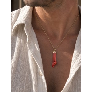 Pendentif Main en corail rouge et or 18 carats PDCORF0041O
