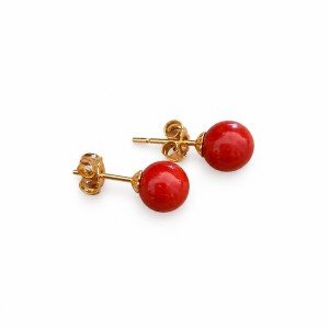 Boucles d’oreilles puces en corail rouge 8mm et or 18 carats BOCORF006O