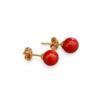 Boucles d’oreilles puces en corail rouge 8mm et or 18 carats BOCORF006O