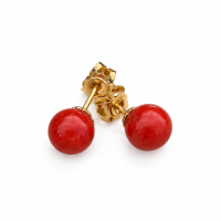 Boucles d’oreilles puces en corail rouge 8mm et or 18 carats BOCORF006O
