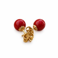 Boucles d’oreilles puces en corail rouge 8mm et or 18 carats BOCORF006O