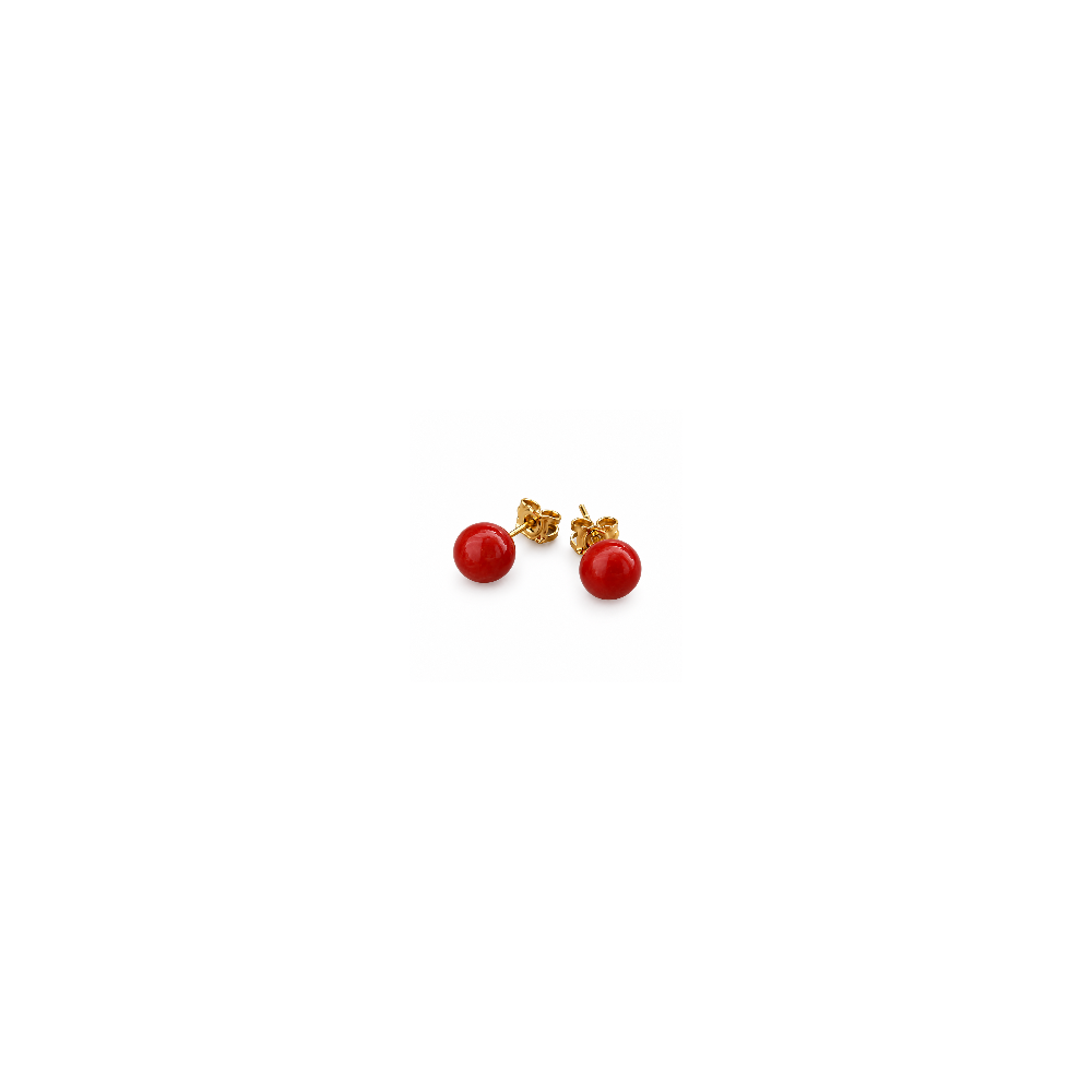 Boucles d’oreilles puces en corail rouge 8mm et or 18 carats BOCORF006O